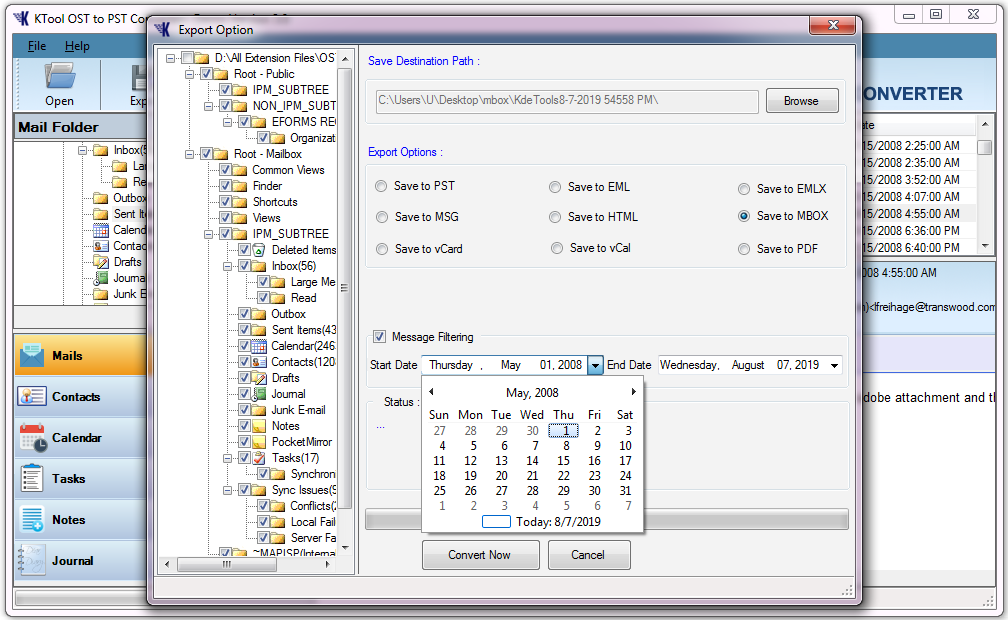 kdetools mbox to pst converter